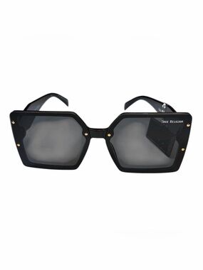 True Religion Black Oversized Hexagonal Sunglasses with Gold Accents •NWT